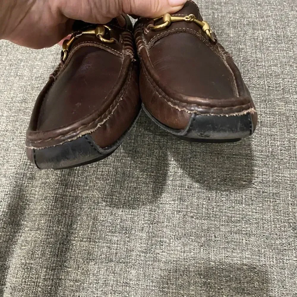 Gucci Dark Brown Leather Loafers with Gold Hardware